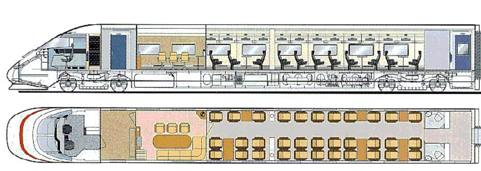 Головной прицепной вагон с салоном бизнес-класса и отделением Люкс схема
